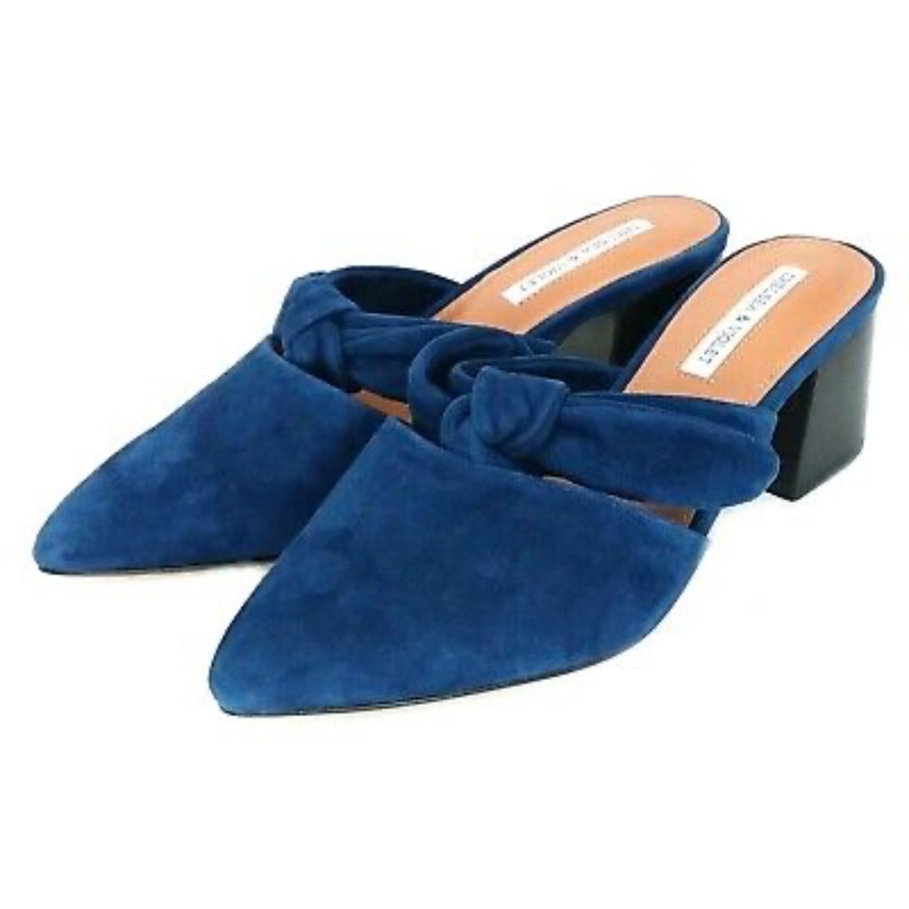 Chelsea & Violet Suede Leather Molly Mules Blue Block Heel Pointed Toe - Picture 5 of 6